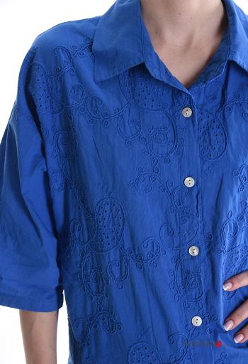 Chemise en Coton à collet à broderie à boutons manches à trois-quarts - ph 4
