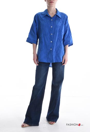 Chemise en Coton à collet à broderie à boutons manches à trois-quarts - ph 5
