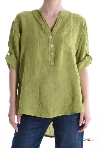 Blusa de Lino con botones con cuello en v - ph 1