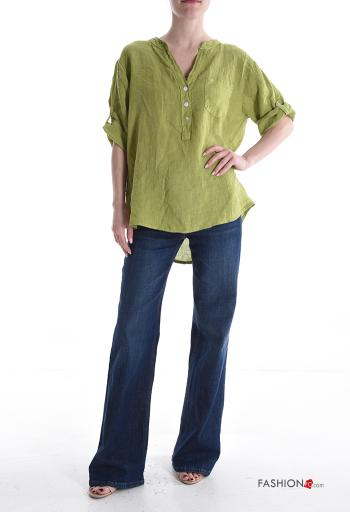 Blusa de Lino con botones con cuello en v - ph 5