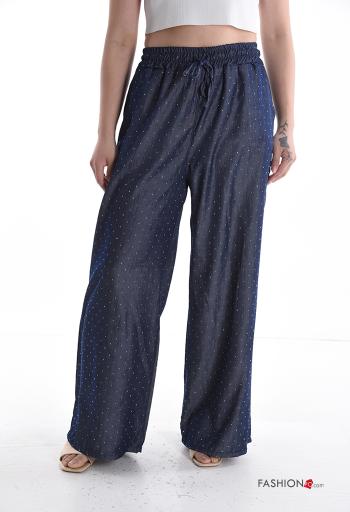 Pantalone wide leg brillante con elastico con tasche con strass - ph 1