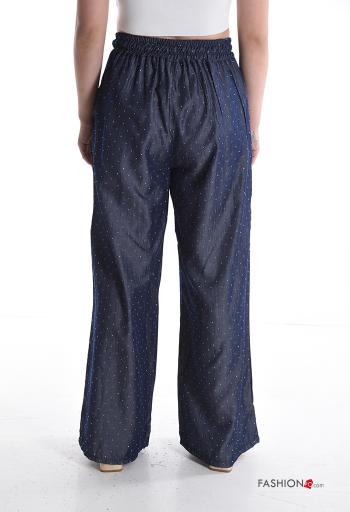 Pantalone wide leg brillante con elastico con tasche con strass - ph 2