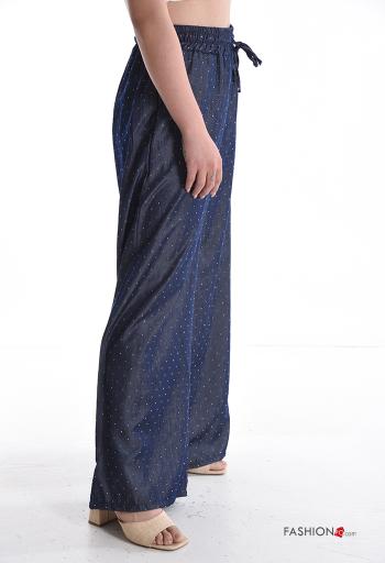 Pantalone wide leg brillante con elastico con tasche con strass - ph 3