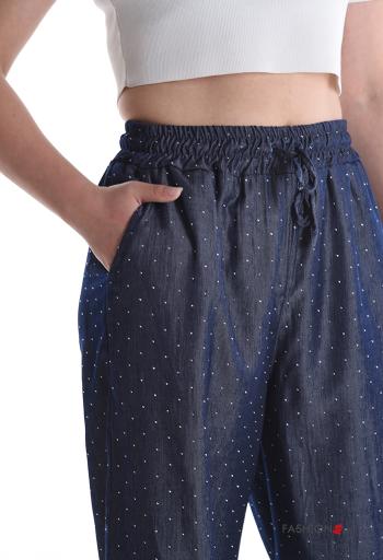 Pantalone wide leg brillante con elastico con tasche con strass - ph 4