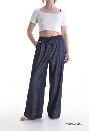 Pantalone wide leg brillante con elastico con tasche con strass - ph 5