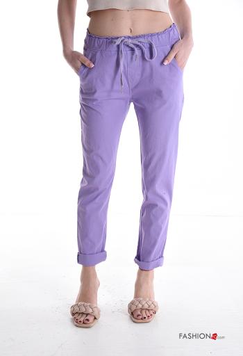 Pantalon en Coton avec ruban avec élastique avec poches