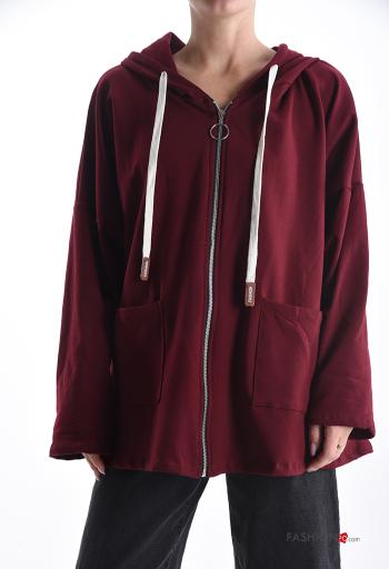 lange ärmel Sweatshirt aus Baumwolle mit Taschen mit Kapuze mit Reißverschluss
