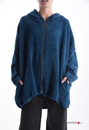 Felpa oversize maniche lunghe con zip con tasche con cappuccio