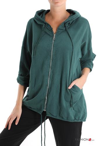 Sweatshirt em Algodão com fecho com bolsos com capuz - ph 1