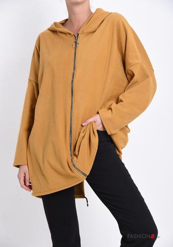 Sweatshirt com fecho com bolsos com capuz
