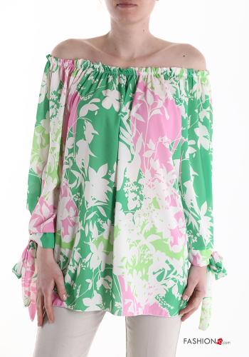 Blouse à Imprimé Floral avec noeud décolleté bardot - ph 1