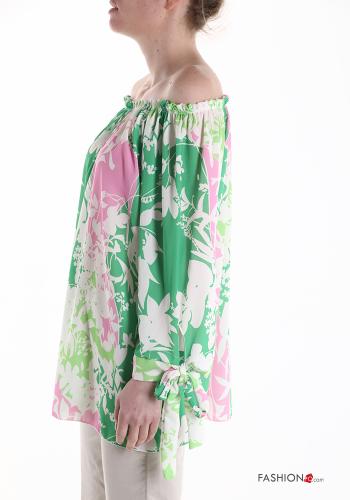 Blouse à Imprimé Floral avec noeud décolleté bardot - ph 3