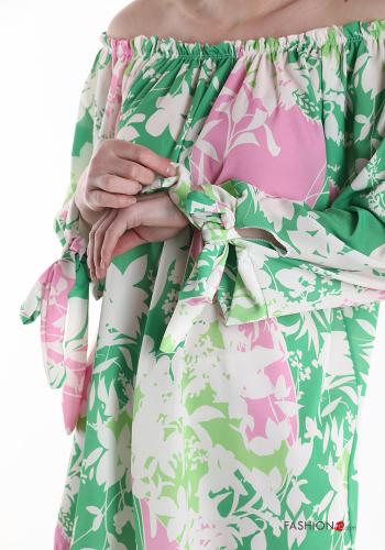 Blouse à Imprimé Floral avec noeud décolleté bardot - ph 4
