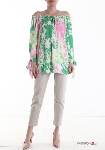 Blouse à Imprimé Floral avec noeud décolleté bardot - ph 5