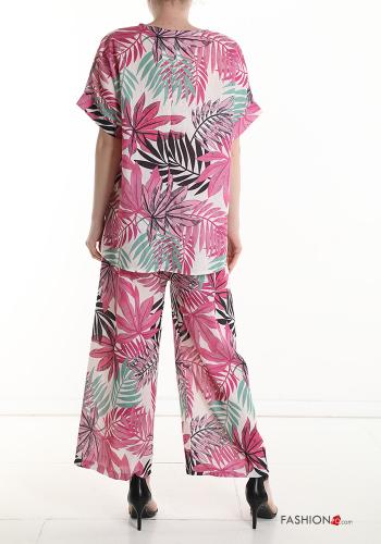 Ensemble coordonné en Lin manches courtes wide leg Imprimé feuilles avec élastique - ph 2
