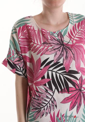 Ensemble coordonné en Lin manches courtes wide leg Imprimé feuilles avec élastique - ph 4