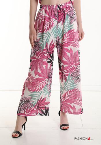 Ensemble coordonné en Lin manches courtes wide leg Imprimé feuilles avec élastique - ph 5