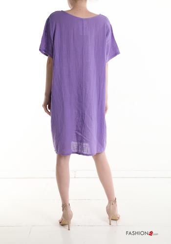Robe en Coton manches courtes à genoux avec poches - ph 2
