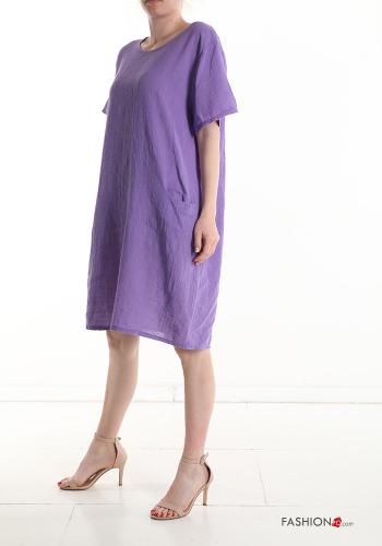 Robe en Coton manches courtes à genoux avec poches - ph 3