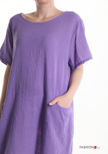 Robe en Coton manches courtes à genoux avec poches - ph 4