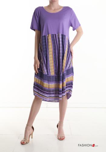 Robe en Coton à genoux Imprimé à rayures avec poches - ph 1