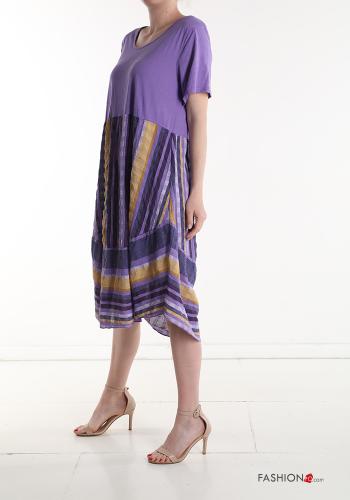 Robe en Coton à genoux Imprimé à rayures avec poches - ph 3