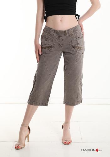 Cotton Cropped Trousers with pockets with zip - ph 1