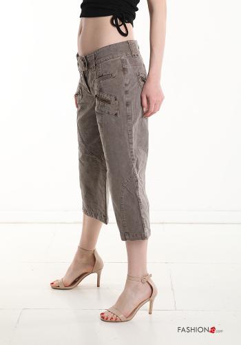 Cotton Cropped Trousers with pockets with zip - ph 3