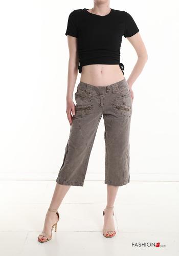 Cotton Cropped Trousers with pockets with zip - ph 5