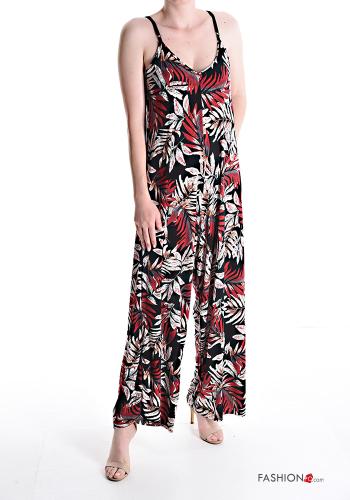 Jumpsuit senza maniche wide leg Fantasia con foglie scollo a V