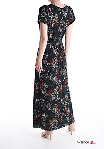 Robe manches courtes longue imprimé à col en V avec ceinture écharpe - ph 2