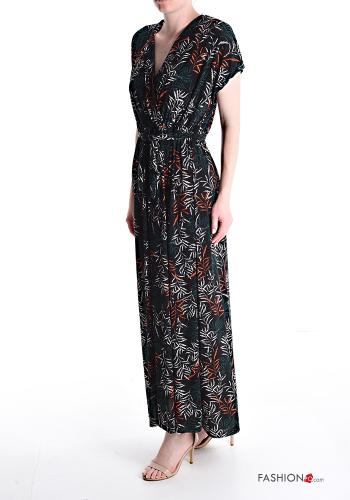 Robe manches courtes longue imprimé à col en V avec ceinture écharpe - ph 3