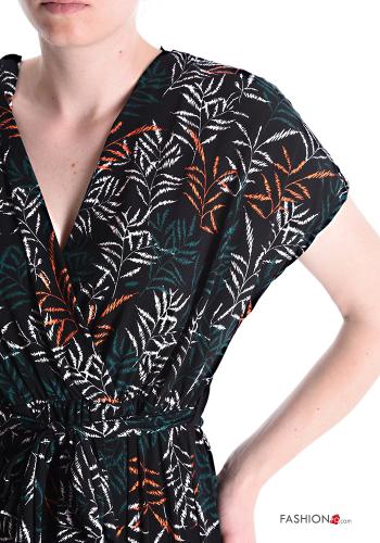 Robe manches courtes longue imprimé à col en V avec ceinture écharpe - ph 4
