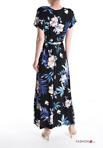 Robe manches courtes longue à Imprimé Floral à col en V avec ceinture écharpe - ph 2