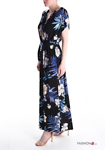 Robe manches courtes longue à Imprimé Floral à col en V avec ceinture écharpe - ph 3