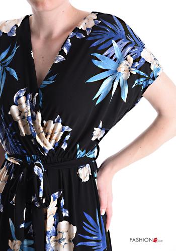Robe manches courtes longue à Imprimé Floral à col en V avec ceinture écharpe - ph 4