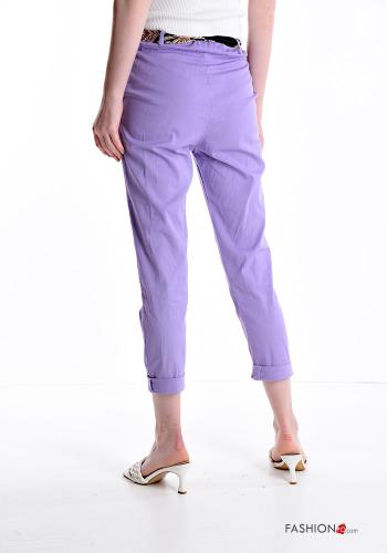 Cotton Trousers with fabric belt with elastic with pockets - ph 2