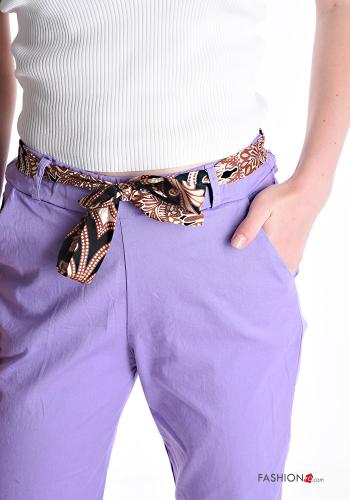 Cotton Trousers with fabric belt with elastic with pockets - ph 4