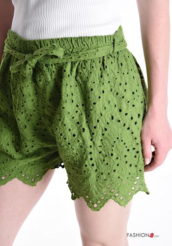 Cotton Shorts with elastic broderie anglaise with sash - ph 4