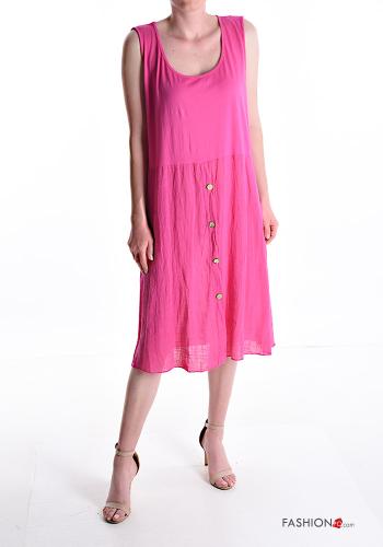 knee-length Cotton Sleeveless Dress with buttons