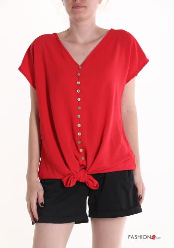 Blouse manches courtes à col en V à noeud à boutons - ph 1