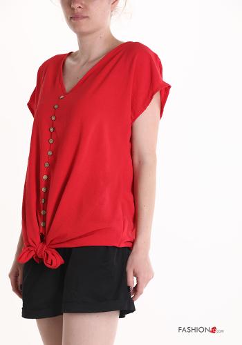 Blouse manches courtes à col en V à noeud à boutons - ph 3