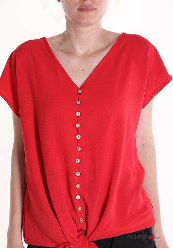 Blouse manches courtes à col en V à noeud à boutons - ph 4