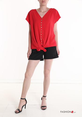 Blouse manches courtes à col en V à noeud à boutons - ph 5