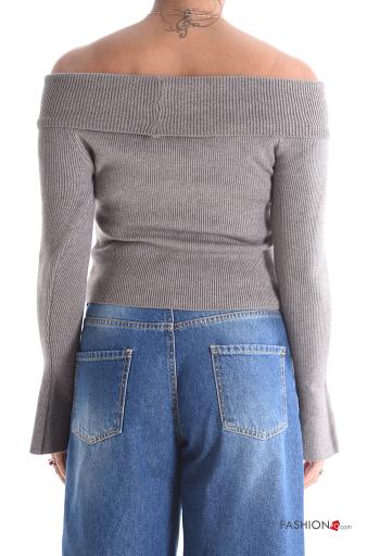 Maglione in Misto Cashmere costine maniche lunghe scollo alla bardot - ph 2