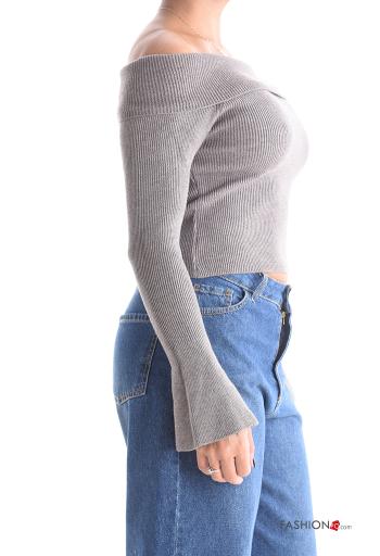 Maglione in Misto Cashmere costine maniche lunghe scollo alla bardot - ph 3