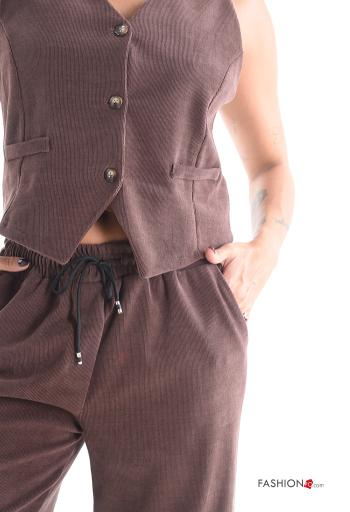 sleeveless Co-ord with buttons with v-neck with pockets - ph 4