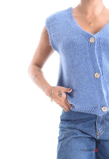 ärmellos Strickjacke mit Knöpfen mit V-Ausschnitt - ph 4