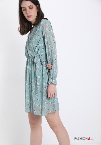 Abito Fantasia floreale con fiocco scollo a V - ph 3