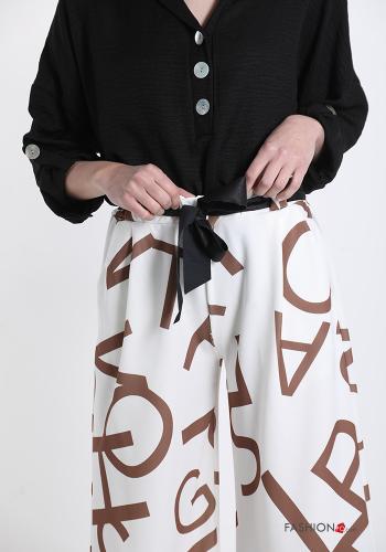 Aufschriftes Muster Hose mit Taschen mit Band - ph 4